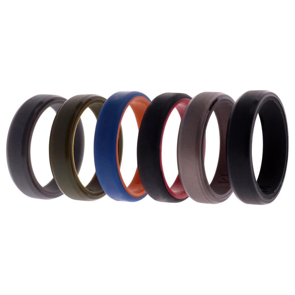 Silicone Wedding 6mm Brush 2Layer Solid Ring Set by ROQ for Men - 6 x 14